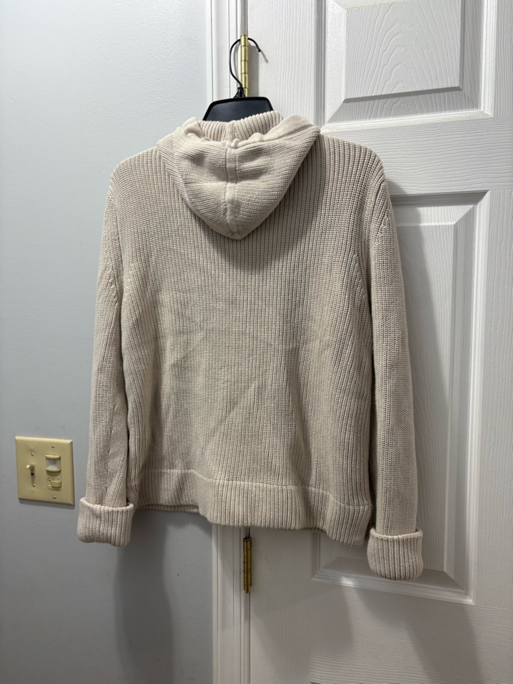 Pura Cashmere Supima Cotton Fisherman Hoodie In Oatmeal Size Large - Picture 5 of 7